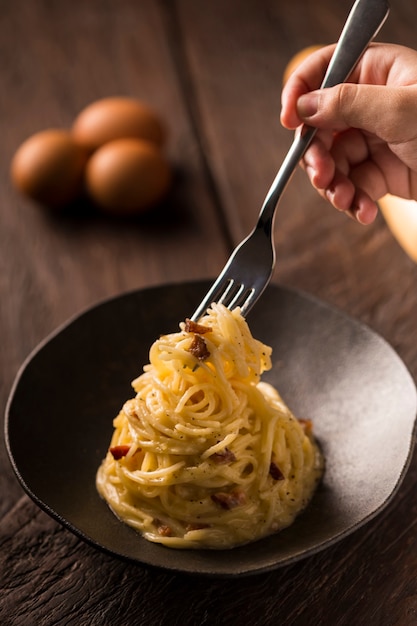 Homemade carbonara pasta Italian traditional pasta