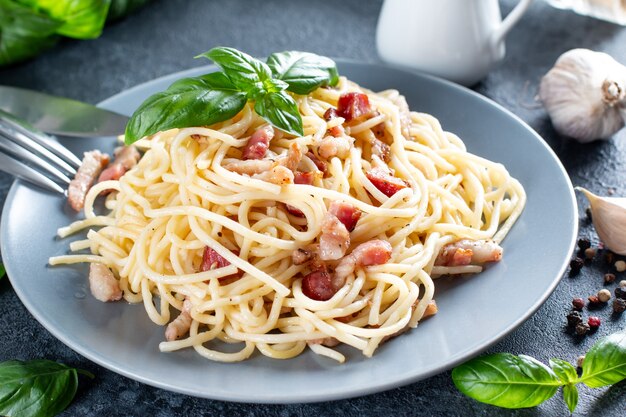 Homemade Carbonara pasta. Traditional italian cuisine.