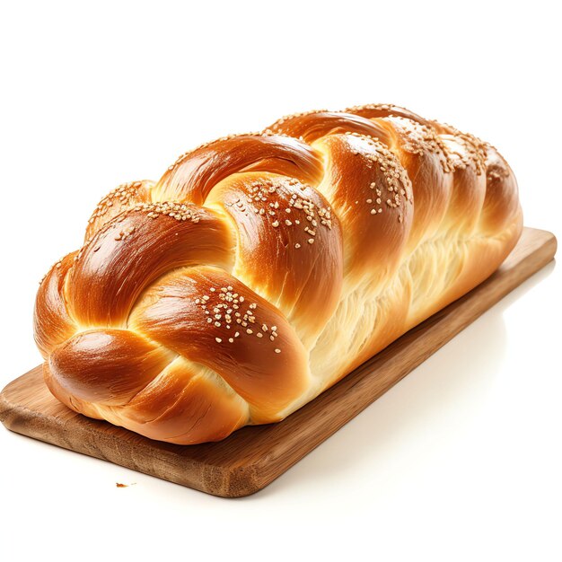a Homemade Challah bread on white tableTraditional Jewish cuisine studio light