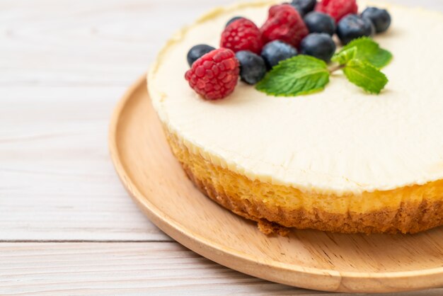 Homemade cheesecake with raspberries and blueberries 