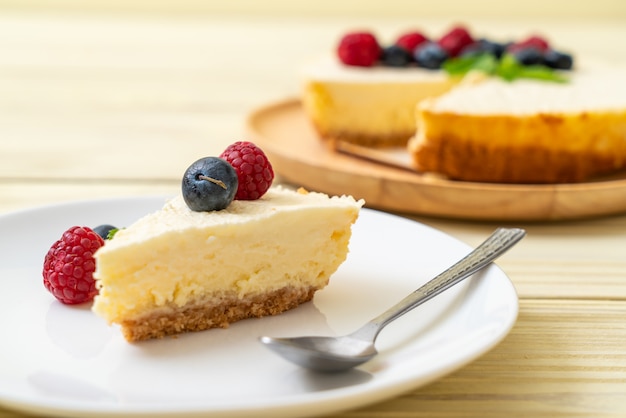 Homemade cheesecake with raspberries and blueberries 