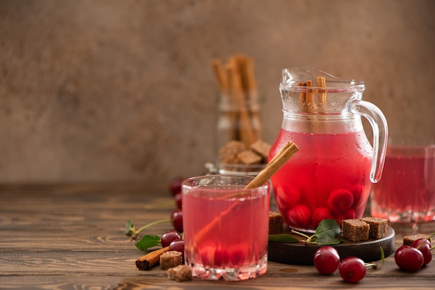 Homemade cherry juice with honey and cinnamon