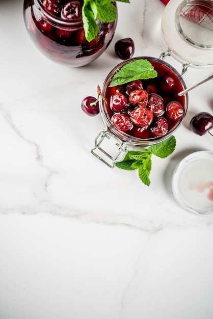 Homemade cherry and mint jam