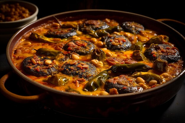 Photo homemade chiles rellenos with spanish morcilla sausage