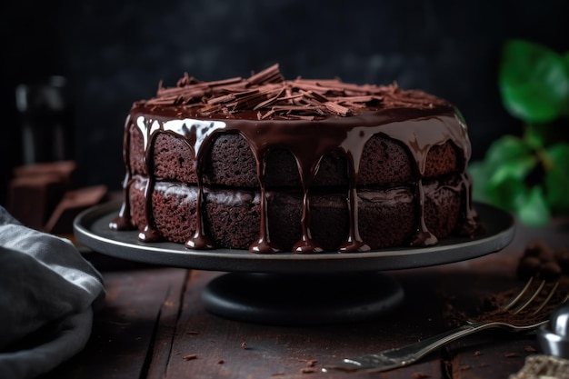 Homemade chocolate cake Dark cream Generate Ai