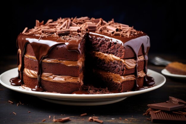 Homemade chocolate cake with chocolate frosting