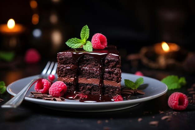 Homemade Chocolate Cake with Raspberry Coulis