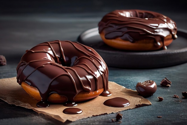 Homemade Chocolate Donuts with chocolate coating National Donut Day Generative Ai