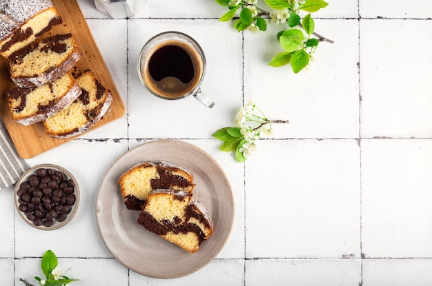 Homemade chocolate vanilla marble pound cake