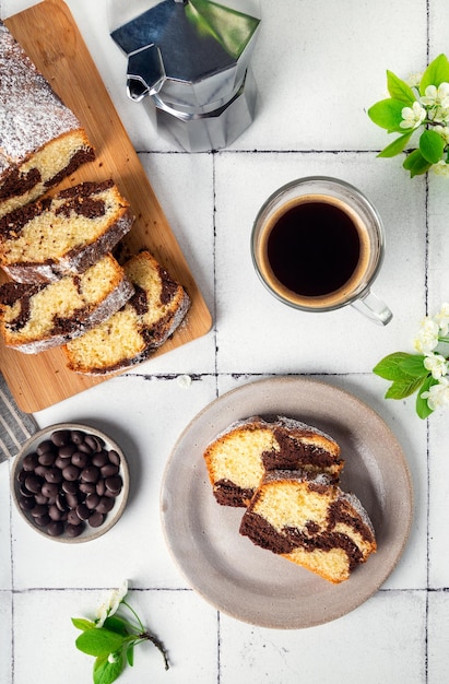 Homemade chocolate vanilla marble pound cake