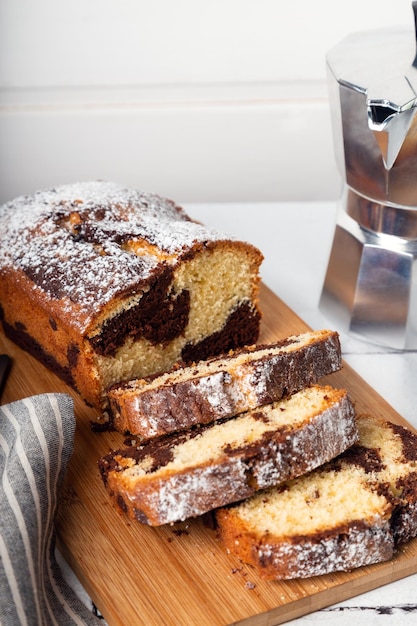 Homemade chocolate vanilla marble pound cake