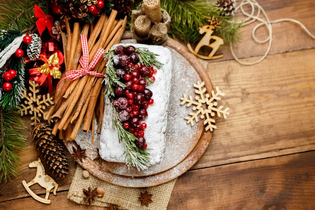 Homemade christmas cake with wild berries