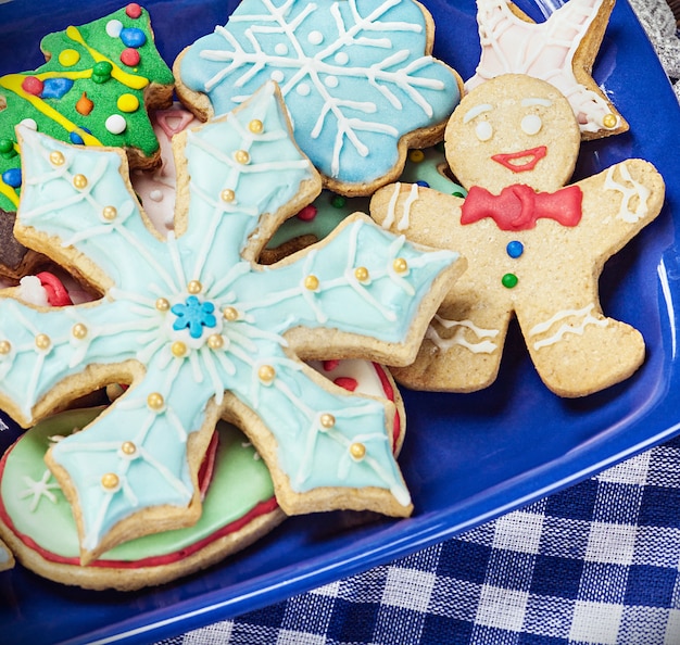 Homemade Christmas gingerbread cookies on the plate