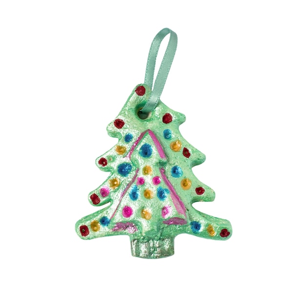 Homemade Christmas tree from salt dough on a white background