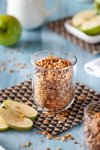 Homemade classic granola in a glass