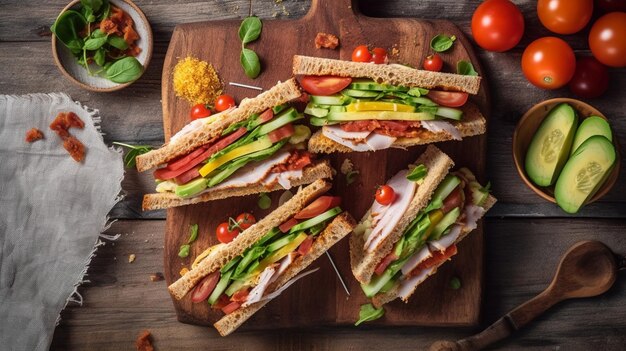 homemade club sandwich for meal