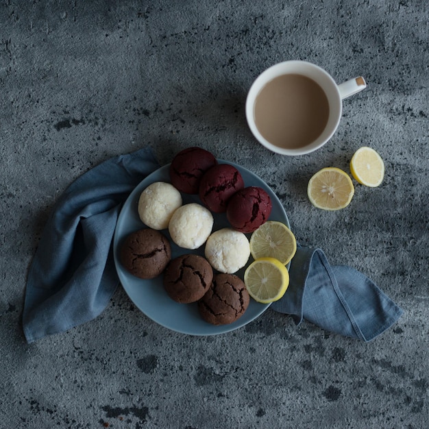 Homemade cookies are on the table, top view