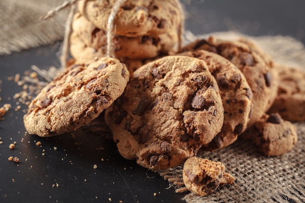 Homemade cookies on a black 