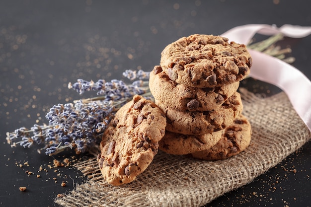 Homemade cookies on a black 