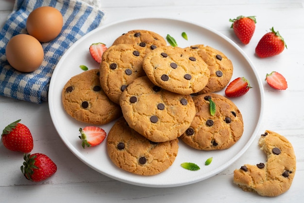 Homemade cookies made with flour egg and chocolate chips