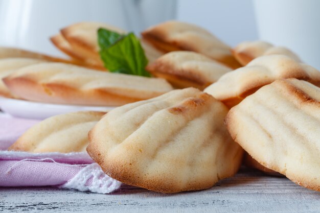 Homemade cookies Madeleine with mint