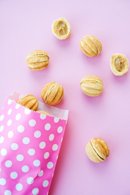 Homemade cookies, nuts with condensed milk.