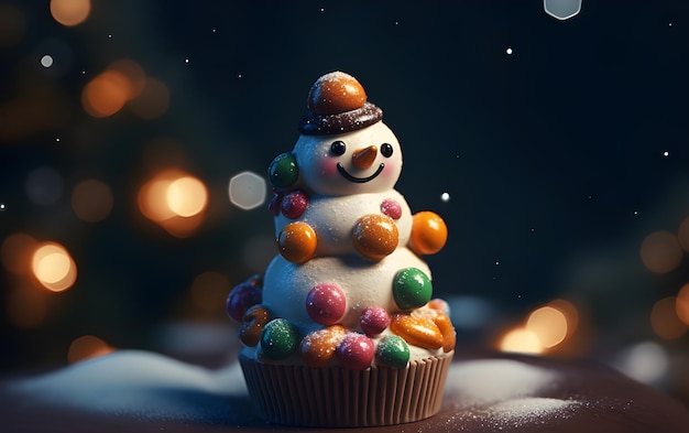 Homemade cookies snowman decorated with icing and sugar decorations