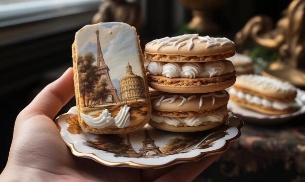 写真 homemade cookies with drawings of attractions generated by artificial intelligence