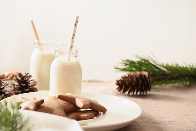 Homemade cookies with milk for santa claus