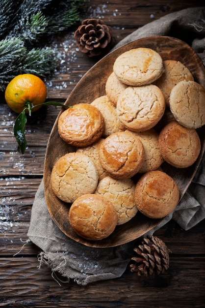 Homemade cookies on wooden tray