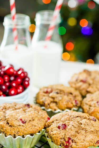 Homemade cranberry muffins baked for Christmas breakfast.