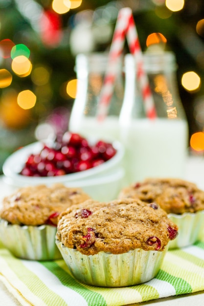 Homemade cranberry muffins baked for Christmas breakfast.