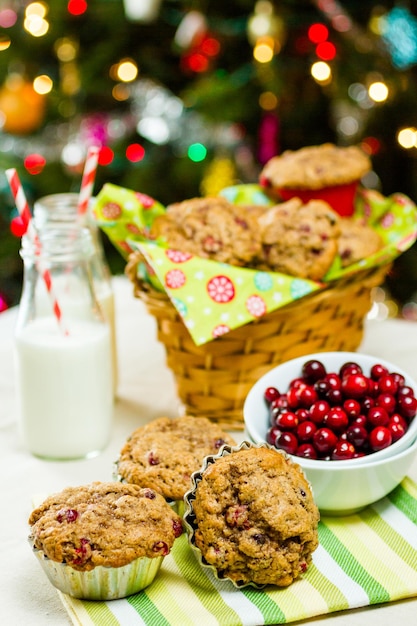 Homemade cranberry muffins baked for Christmas breakfast.