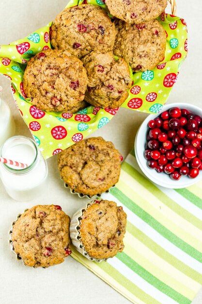 Homemade cranberry muffins baked for Christmas breakfast.