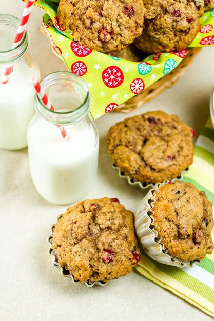 Homemade cranberry muffins baked for Christmas breakfast.