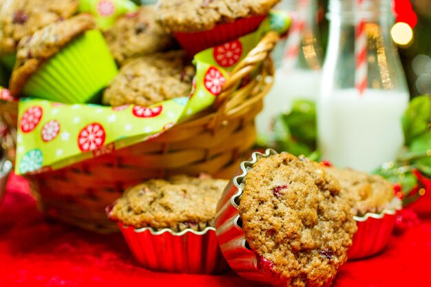 Homemade cranberry muffins baked for Christmas breakfast.