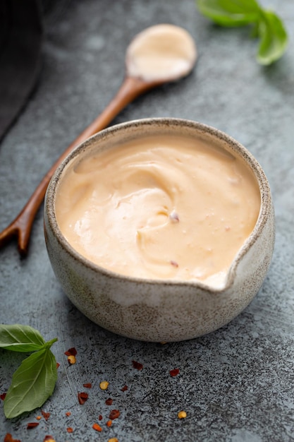 Homemade creamy chili dip sauce or dressing