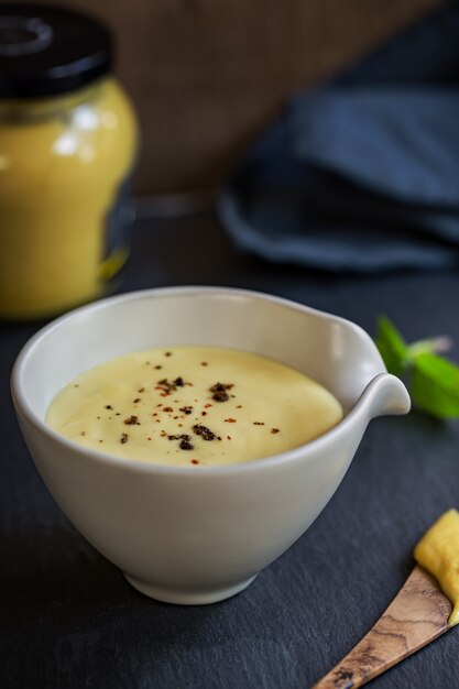 Homemade Creamy Honey Mustard dressing in a bowl