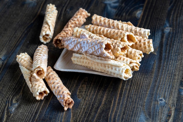 Homemade crispy waffles on the table