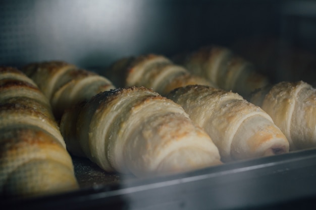 Homemade croissants are baked in the oven