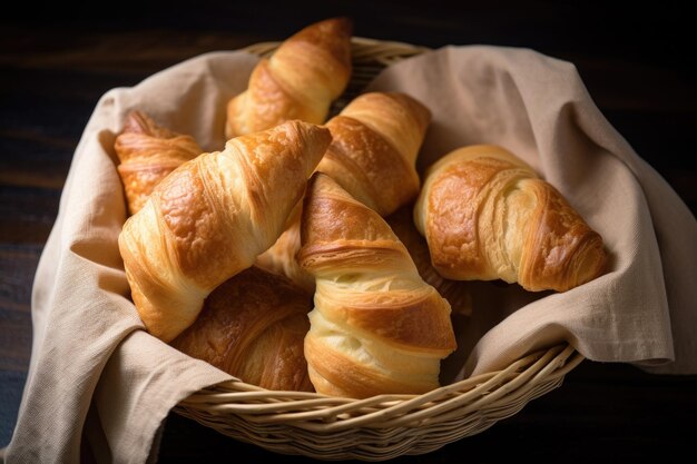 Homemade croissants in a basket ready to be baked created with generative ai