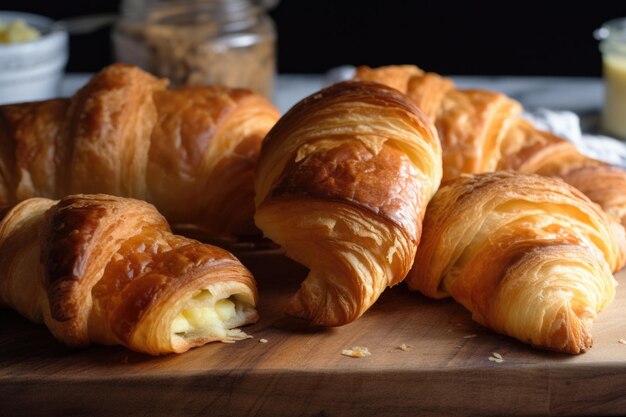 Homemade croissants bursting with flaky layers and buttery goodness created with generative ai