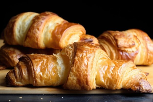 Homemade croissants fresh and flaky with layers of butter and cinnamon created with generative ai