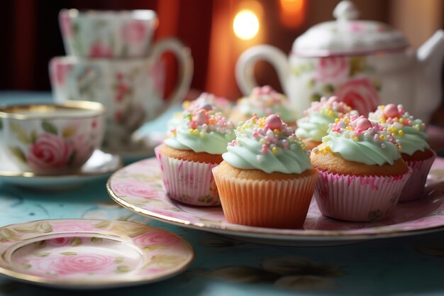 Homemade Cupcakes on Vintage Plates