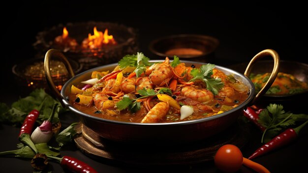 Photo homemade curry in plate on wooden table background