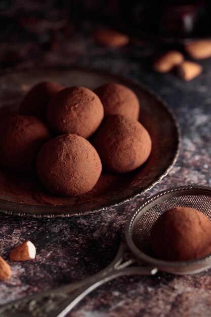 Homemade dates candies with cocoa