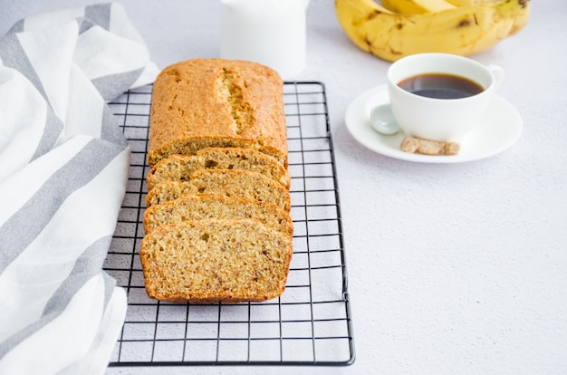 Homemade delicious banana bread with nuts and cinnamon