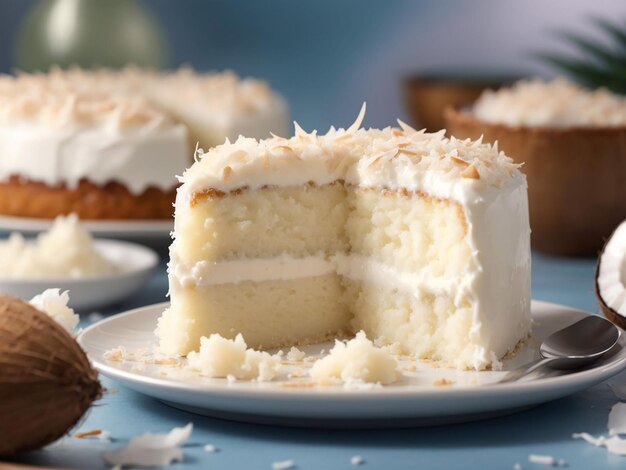 Foto deliziosa torta di cocco fatta in casa con mezza noce di cocco