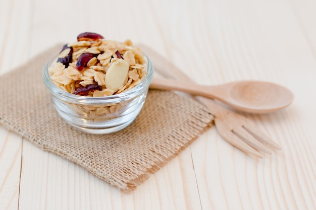 Homemade dessert delicious granola is a breakfast food. it is lightweight, high in calories.