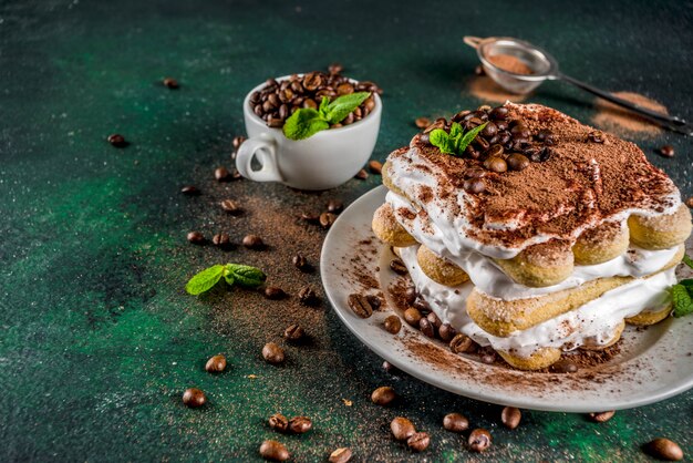 Homemade dessert tiramisu on plate